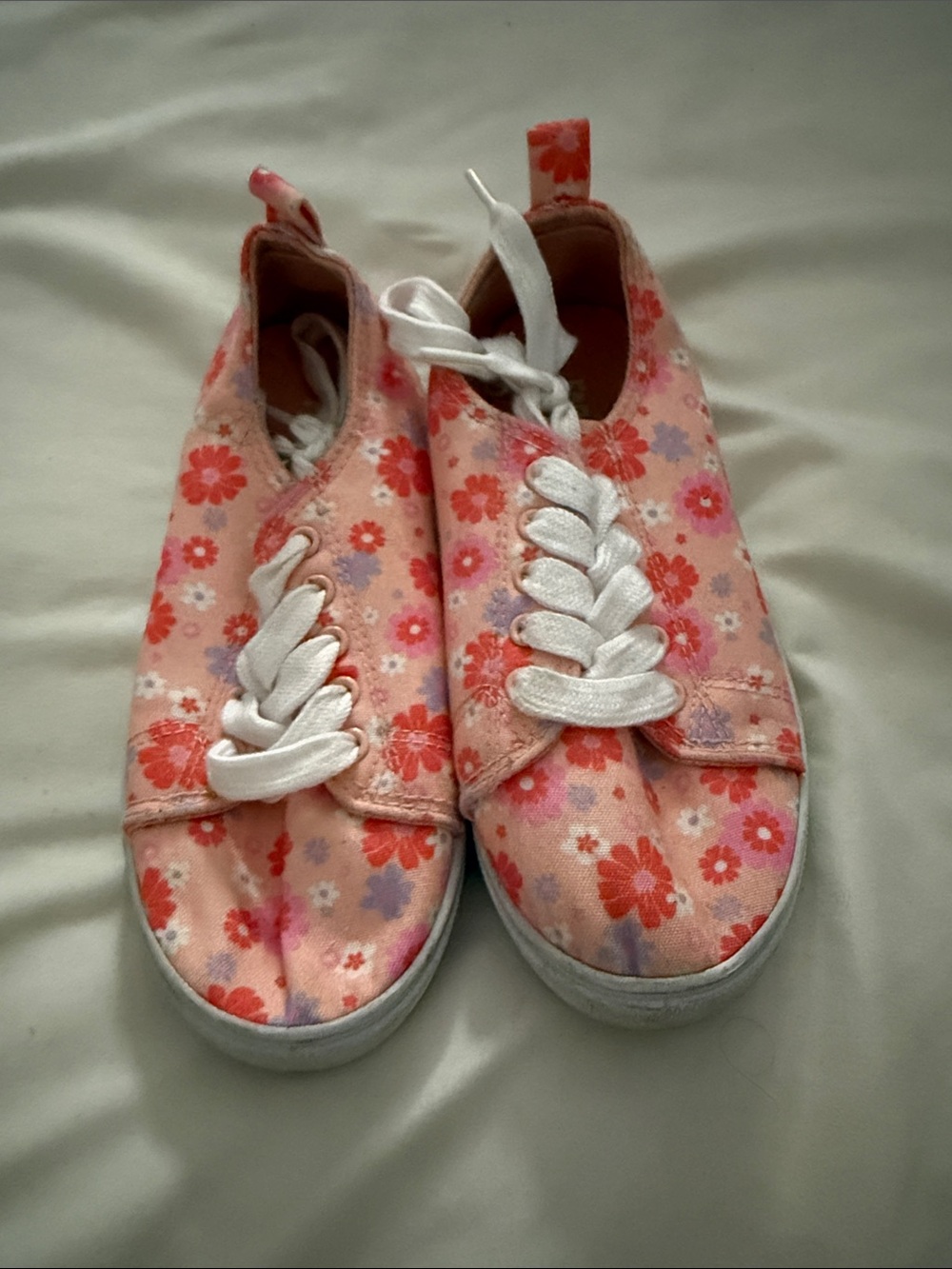 fabkids Pink Floral Slip-On Sneakers with White Laces